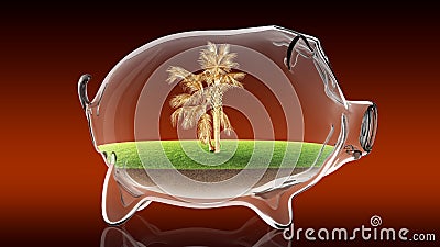 Golden palm inside transparent piggy bank. 3d rendering Stock Photo