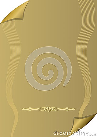 Golden paper background with rolled corners, wavy watermark and horizontal divider Vector Illustration