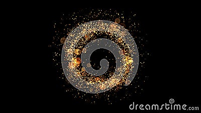 Golden particles shining stars bokeh glitter awards dust circle abstract background. Stock Photo