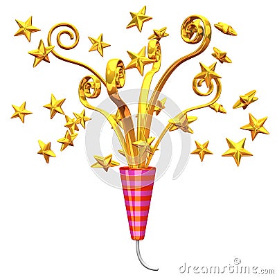 Golden Party Popper And Stars Cartoon Illustration