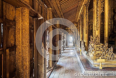 Golden path inside ancient wooden house Stock Photo