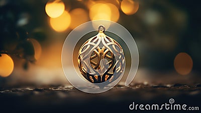 A golden pendant with intricate design on it, AI Stock Photo