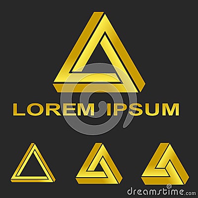 Golden Penrose triangle technology symbol set Vector Illustration