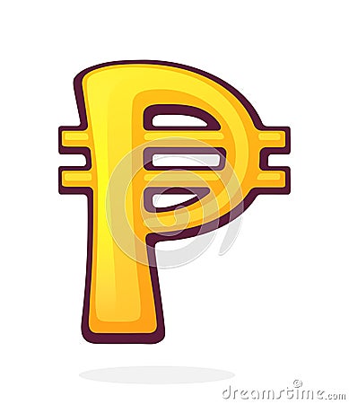 Golden Peso Sign. Philippine Currency Symbol. Vector illustration. Hand drawn cartoon clip art with outline. Graphic element for Vector Illustration