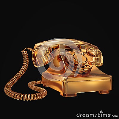 Golden phone on black isolated background. Stock Photo