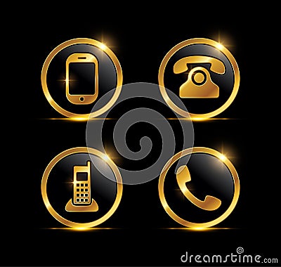 Golden Phone Call Icon Vector Sign Vector Illustration