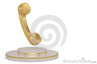 Golden phone handset isolated on white background. 3d illustration Cartoon Illustration