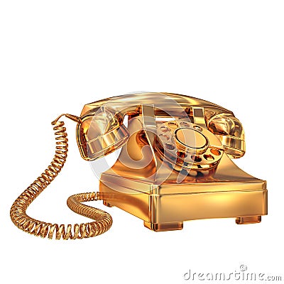 Golden phone on white isolated background. Stock Photo