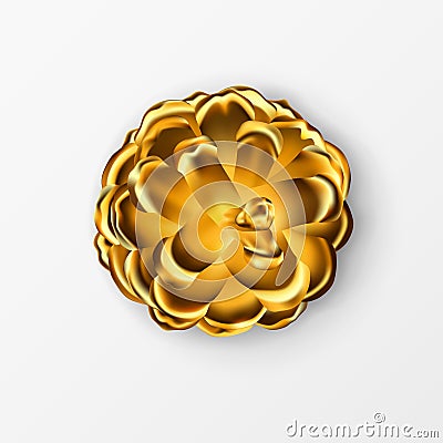 Golden pine cone. Top view. Realistic 3d Object isolated on white. Greeting Card Design Element. Pinecone Vector Icon, Symbol, Vector Illustration
