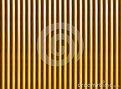 Golden pipe pattern backdrop bright. Dimensional picture endless vertical rows Stock Photo