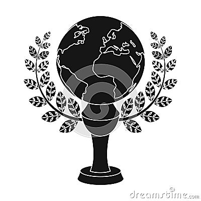 Golden planet with a wreath.The trophy for the best film about the Earth.Movie awards single icon in black style vector Vector Illustration