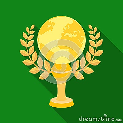 Golden planet with a wreath.The trophy for the best film about the Earth.Movie awards single icon in flat style vector Vector Illustration