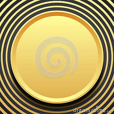 Golden plate and circle waves on black background. Luxury greeting card or social post vector design Vector Illustration