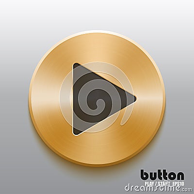 Golden play button with black symbol Vector Illustration