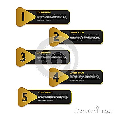 Golden play icon step by step banner template for infographic in eps 10 Vector Illustration