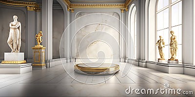 Golden podium platform or stage 3d granite white stand realistic product display AI generated Stock Photo