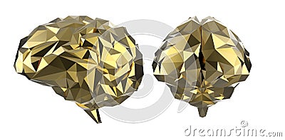 Golden polygonal brain Stock Photo