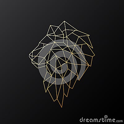 Golden polygonal Lion illustration isolated on black background. Vector Illustration