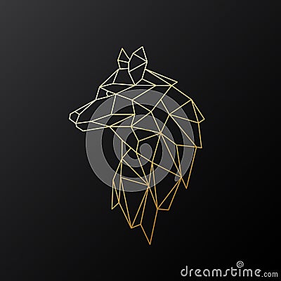Golden polygonal Wolf illustration isolated on black background. Vector Illustration