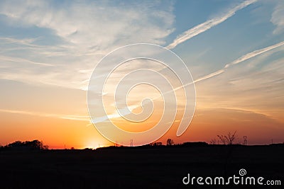 Golden prairie sunset sky Stock Photo