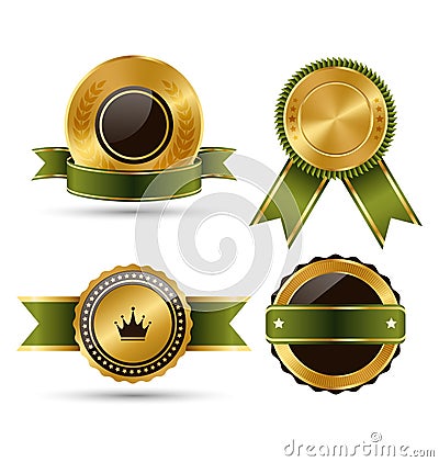 Golden Premium Quality Best Labels Collection on White Vector Illustration