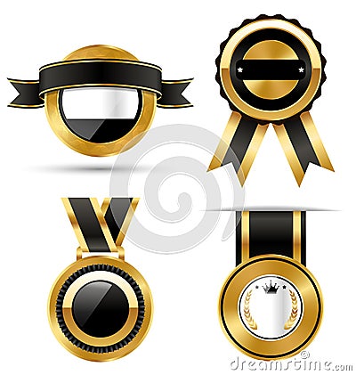 Golden Premium Quality Best Labels Collection on White Vector Illustration