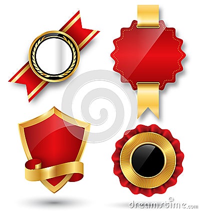 Golden Premium Quality Red Best Labels Collection Space for Text Vector Illustration