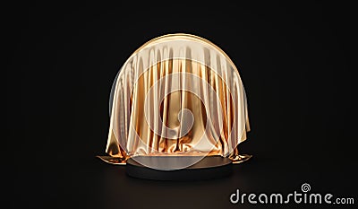 Golden product background stand or podium pedestal on luxury advertising display with blank backdrops. 3D rendering Stock Photo
