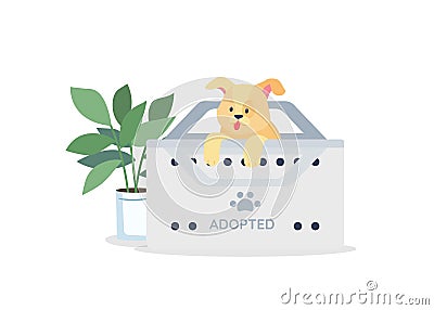 Golden puppy for adoption flat color vector detailed character Vector Illustration