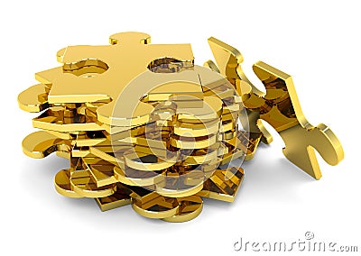 Golden puzzle pieces. Stock Photo