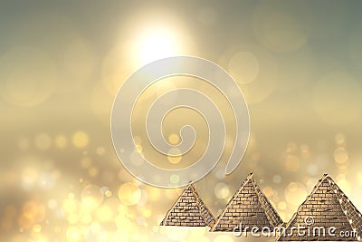 Golden pyramids ancient egypt with golden shinig bokeh background. Egypt template design for travel agency with space for your di Stock Photo