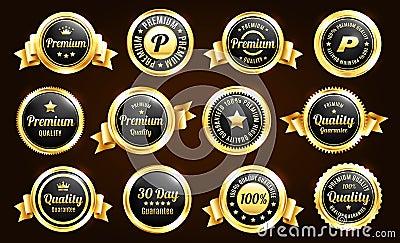 Golden Quality Guarantee Badges Stock Photo