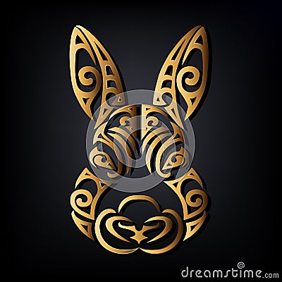 Golden rabbit head isolated on black background. Vector Illustration