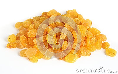 Golden raisins over white Stock Photo