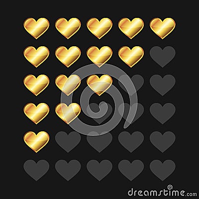 Golden Rating Hearts Panel Set. Vector Vector Illustration