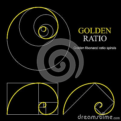 Golden ratio template set. Proportion symbol. Graphic Design element. Golden section spiral. Vector Illustration