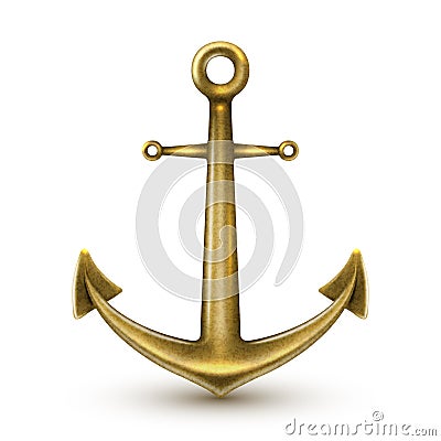 Golden Realistic Anchor Vector Illustration