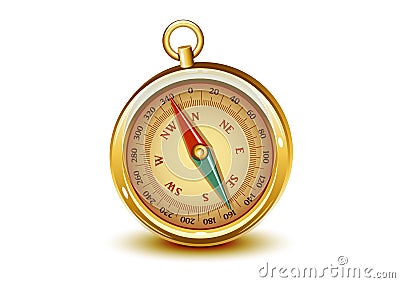 Golden realistic compass Vector Illustration