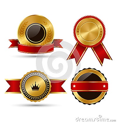 Golden Red Black Premium Quality Best Labels Collection Vector Illustration