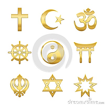 Golden Religious Symbols Vector Illustration