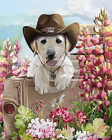 Golden Retriever cowboy Stock Photo