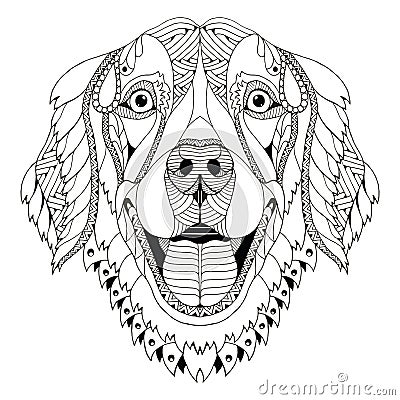 Golden retriever dog zentangle stylized head freehand pencil h Vector Illustration