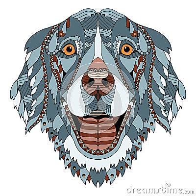 Golden retriever dog zentangle stylized head, freehand pencil, h Vector Illustration