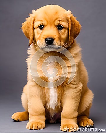 Golden Retriever Puppy Isolated On Grey Background Stock Photo