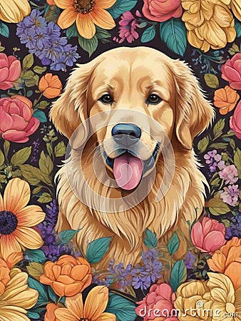 golden retriever sitting relaxed with a smile Stock Photo