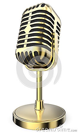 Golden Retro Microphone. Stock Photo