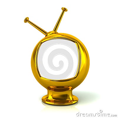 Golden retro tv with white screen 3d illustration Cartoon Illustration