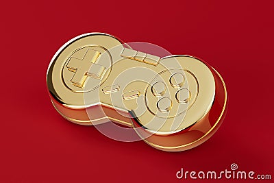 Golden Retro Video Game Joystick Controller. 3d Rendering Stock Photo