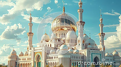 Golden Reverie, Majestic Mosque Bathed in Sunlight Stock Photo