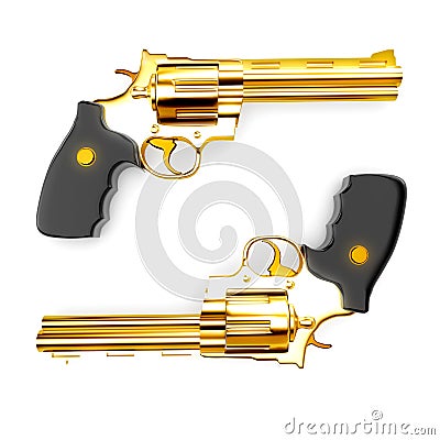 Golden revolver gun Stock Photo